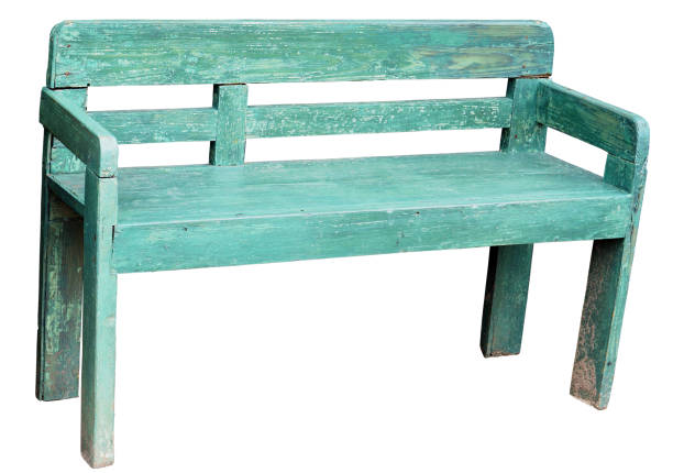 istock The self-made handmade curve coarse green rusic style  bench. Isolated with patch 645419034