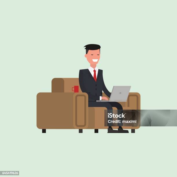 Business People With Laptop On A Chair Stock Illustration - Download Image Now - Adult, Armchair, Brainstorming