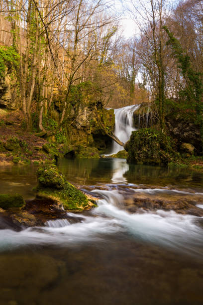 istock Pristine waterfalls deep in the woods, on a bright sunny day in spring 645422896