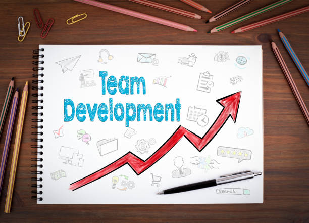 istock Team Development, Business Concept. Notebooks, pen and colored pencils on a wooden table. 645425898