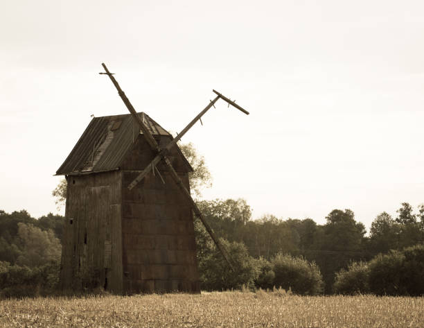 istock Kawnice, Poland. Old ruined windmill on the field. 645426002