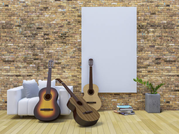 istock 3d guitar on white sofa in the living room 645426032