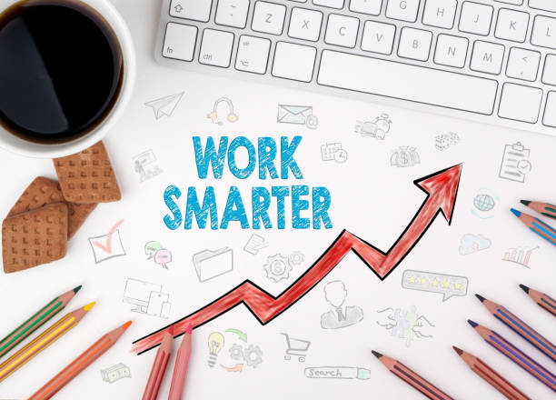 istock Work Smarter, Business Concept. White office desk 645426076