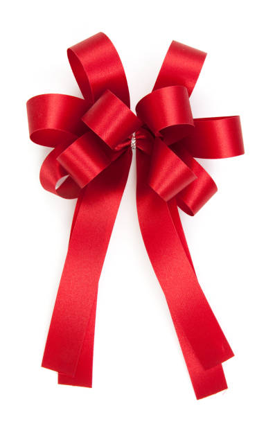 istock Beautiful red bow from satin ribbon on white background 645429032