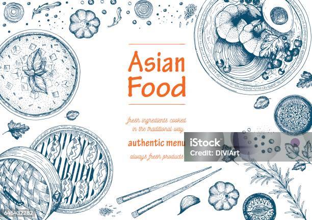 Menu Cadre Cuisine Asiatique Vecteurs libres de droits et plus d'images vectorielles de Cuisine asiatique - Cuisine asiatique, Affiche, Aliment