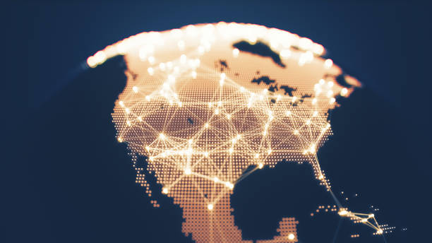 istock Abstract Globe With Glowing Networks - North America 645438404