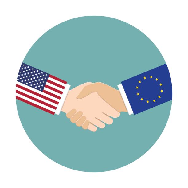 米国と eu のハンドシェイク - usa european union flag trading europe点のイラスト素材／クリップアート素材／マンガ素材／アイコン素材