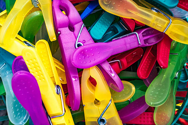 istock Full Frame Shot Of Multi Colored Clothespin 645449653