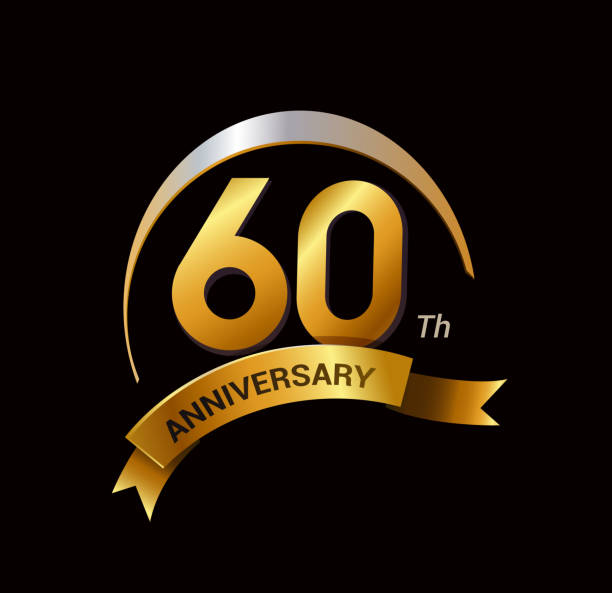 istock 60 years golden anniversary logo celebration with ring and ribbon. 645454292