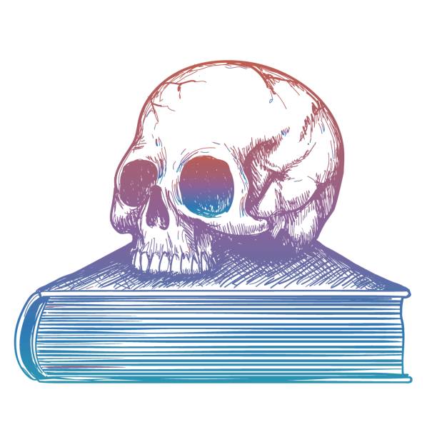 ilustrações de stock, clip art, desenhos animados e ícones de human skull on book colorful sketch - ancient civilization audio