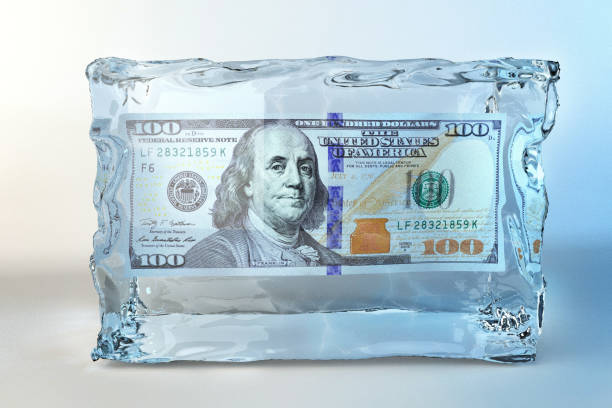 illustration of ice cube with one hundred dollar 3D illustration of ice cube with one hundred dollar banknote on a white background bowie seamount stock pictures, royalty-free photos & images