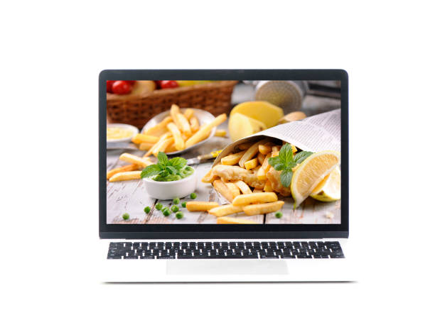 istock Fish and chips. On line food concept 645461846
