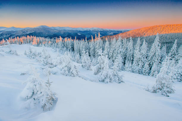 istock Fantastic winter landscape. Magic sunset in the mountains a fros 645466102