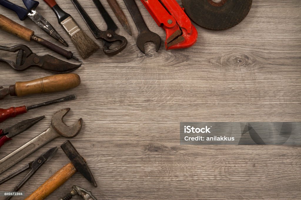 Rustic Tools Background Set Of Old Work Tools On Rustic Background Stock Photo - Download Image ...