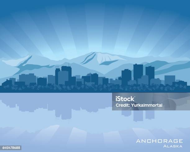Anchorage Alaska City Skyline Silhouette Stock Illustration - Download Image Now - Anchorage - Alaska, Alaska - US State, Urban Skyline