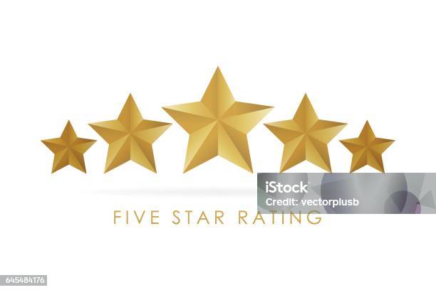 Five Golden Rating Star Vector Illustration Stock Illustration - Download Image Now - Luxury Hotel, Rating, Icon Symbol