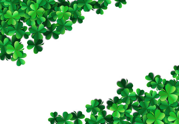 ilustraciones, imágenes clip art, dibujos animados e iconos de stock de fondo de día de san patricio con rociado trébol verde hojas o - day patricks st patricks day clover