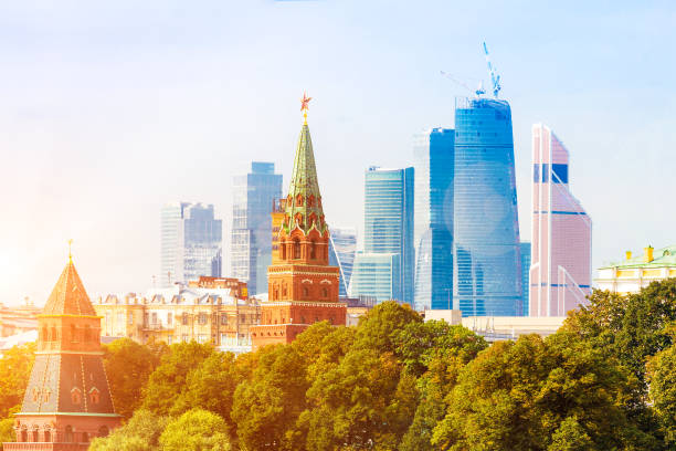 istock Moscow City business district with Kremlin tower 645485066