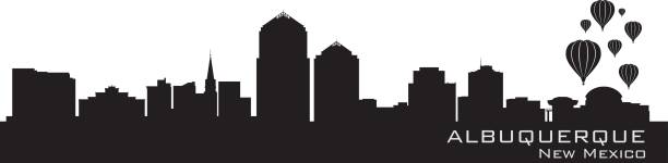 ilustrações, clipart, desenhos animados e ícones de albuquerque nova silhueta horizonte da cidade do méxico - albuquerque new mexico skyline building exterior
