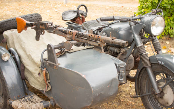istock Military motorcycle with a mounted machine gun MG 42. 645487276