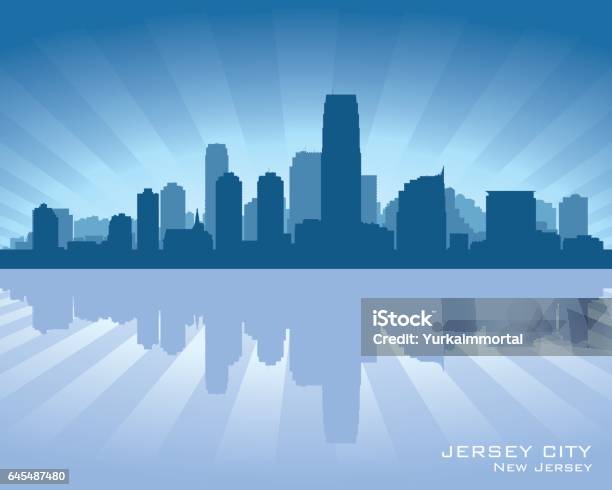 Jersey City New Jersey City Skyline Silhouette Stock Illustration - Download Image Now - Jersey City, Urban Skyline, Architecture