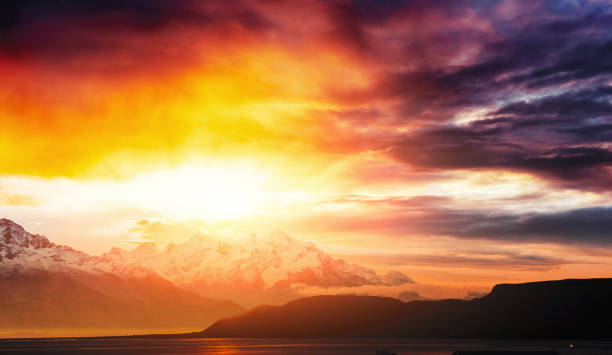 istock Fantastic sunset in the mountains cumulus clouds. Carpathian 645488280