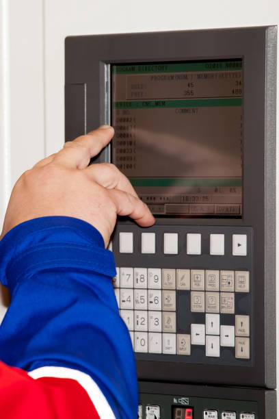 istock Automated workplace, panel of industrial CNC machine 645495012