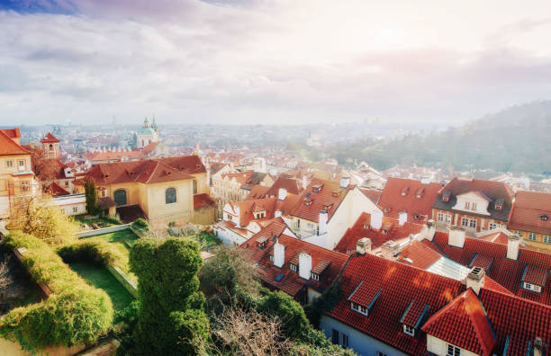 istock The red roof in Prague. Panoramic view 645496376