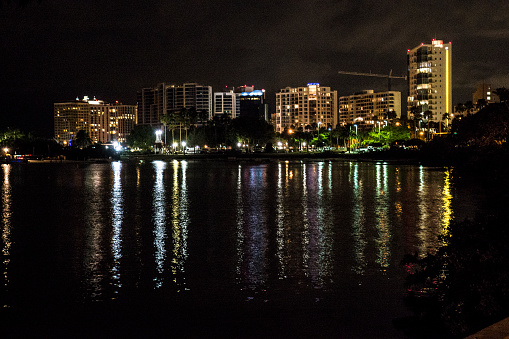Lights reflection in Sarasota Bay.  Sarasota is on Florida's Gulf Coast.