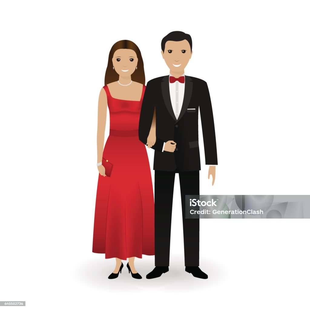 Male And Female Couple In Elegant Clothes For Official Social Events Black Tie Dress Code Cocktail Evening Stock Illustration - Download Image Now - iStock Male And Female Couple In Elegant Clothes For Official Social Events Black Tie Dress Code Cocktail Evening Stock Illustration - Download Image Now - Istock