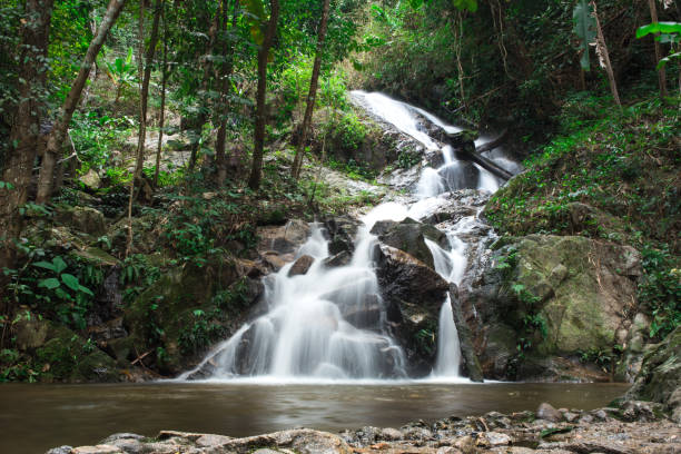 istock Waterfall in a lush rainforest. at Chiang Mai, Thailand. 645525532