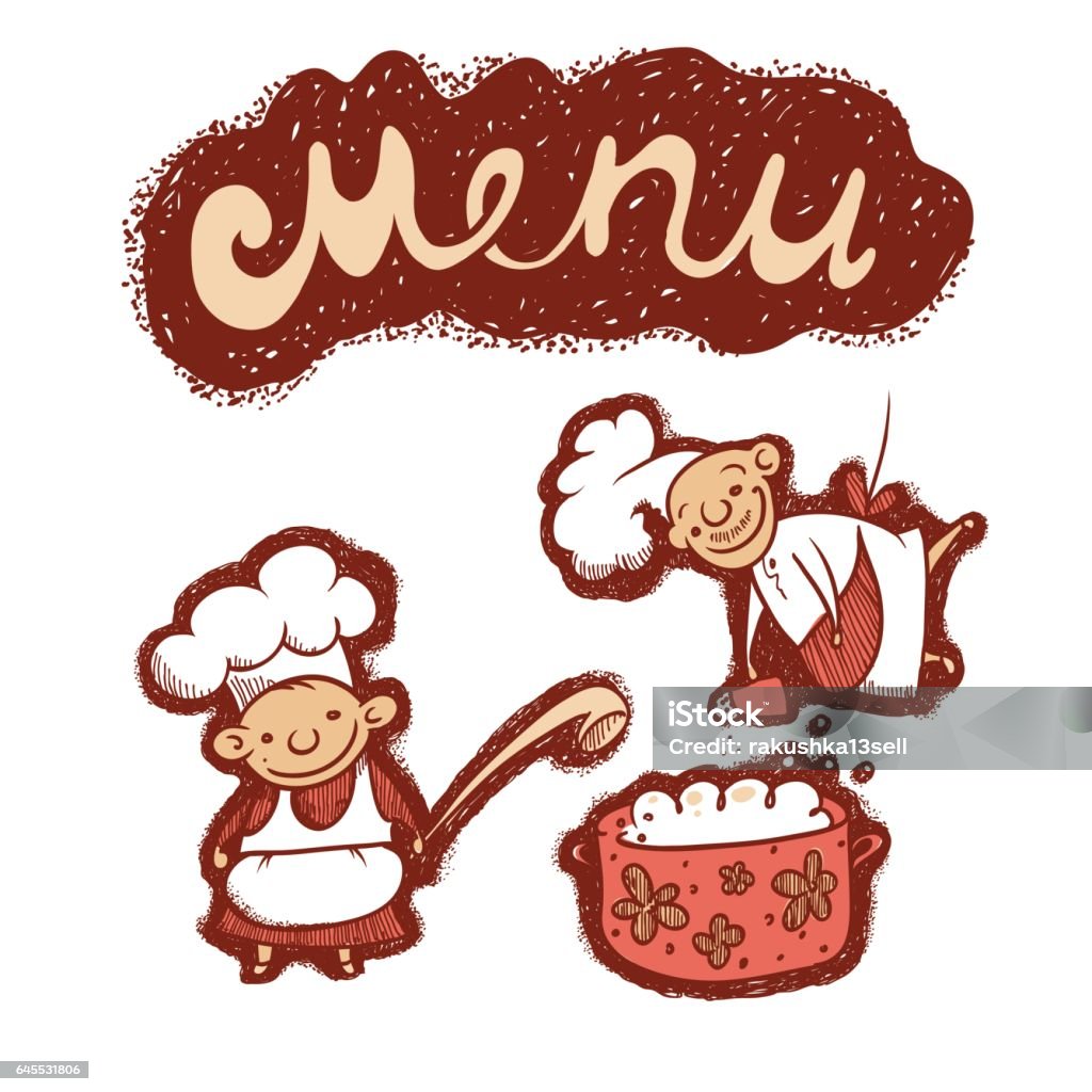 Kochen Comic Vector Illustration Skizze Von Comicfigurenköche Die In Einen Großen ...