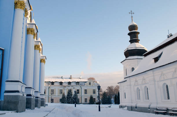 istock Snow-covered courtyard of the monastery on winter morning 645537856
