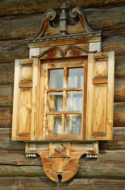 istock Window in a wooden house. 645543810