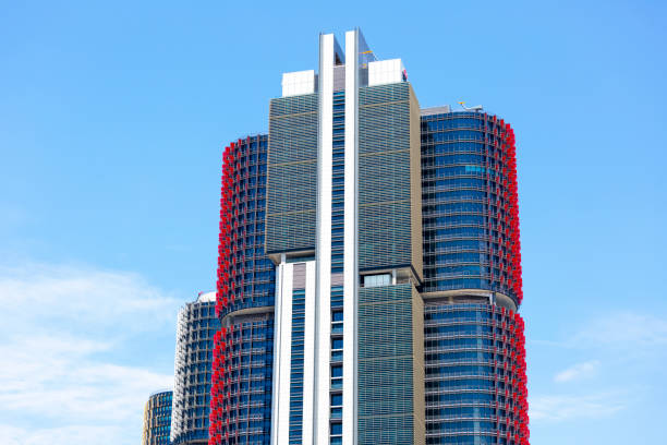 Barangaroo skyscrapers against blue sky, Sydney Australia, full frame horizontal composition with copy space