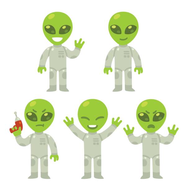 Cartoon alien set Cute cartoon alien set. Little green alien with different poses and expressions. Isolated vector illustration. alien invasion stock illustrations
