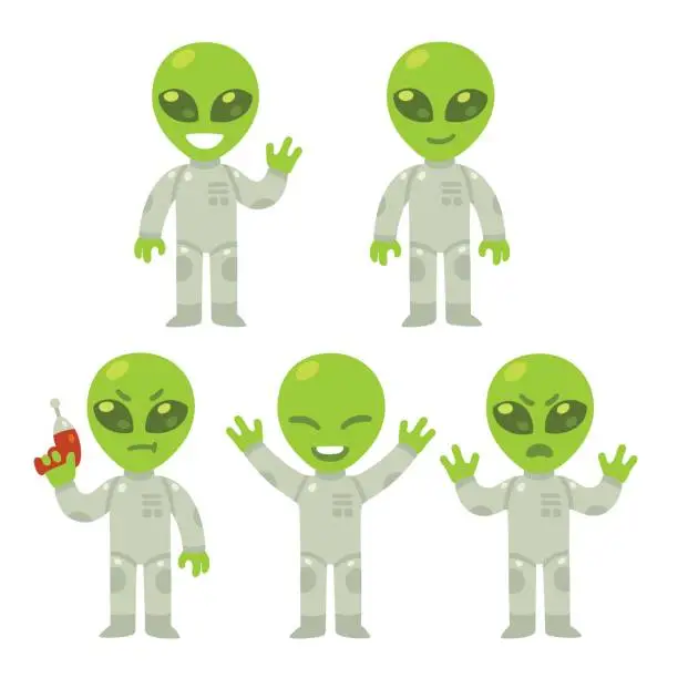 Vector illustration of Cartoon alien set