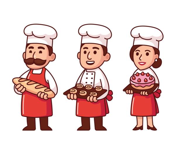 bildbanksillustrationer, clip art samt tecknat material och ikoner med cartoon bagare som - cinnamon buns bakery