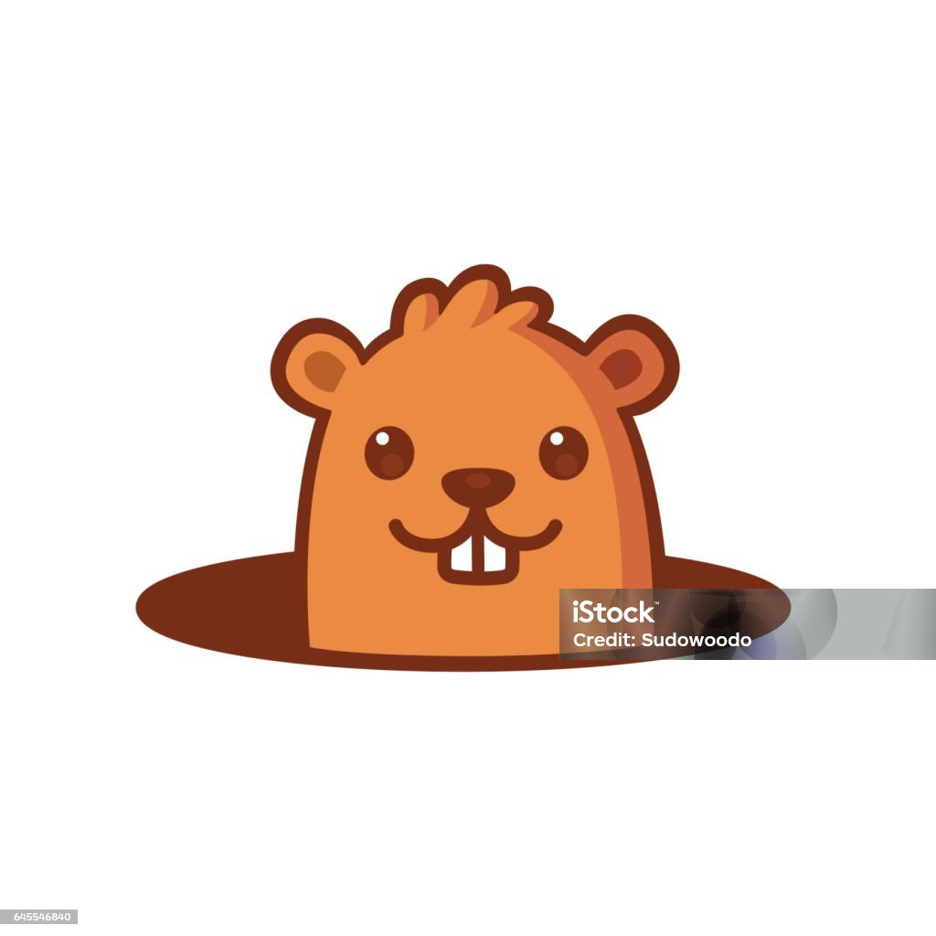 Cute cartoon groundhod Cute cartoon marmot looking from hole in ground. Groundhog Day isolated vector illustration. Woodchuck stock vector