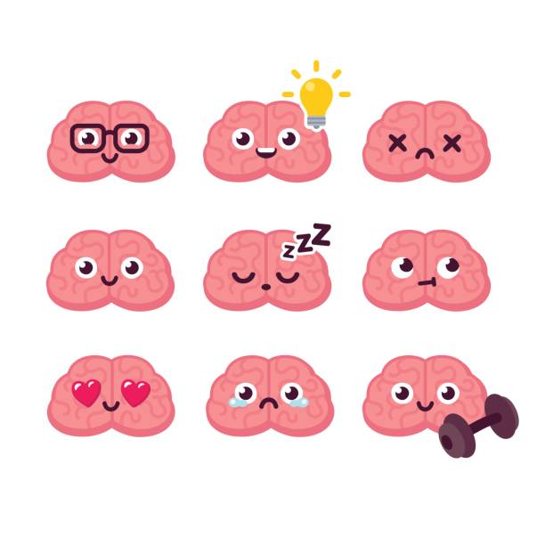 ilustrações, clipart, desenhos animados e ícones de conjunto de emoticons de cérebro dos desenhos animados - concepts humor ideas sadness