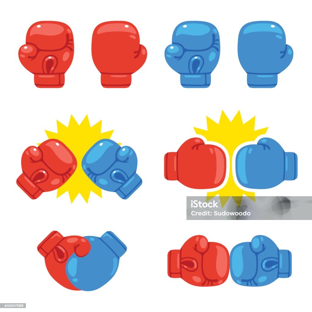 Boxing gloves set Cartoon red and blue boxing gloves set. Match opponents icons. Isolated vector illustration. Boxing Glove stock vector