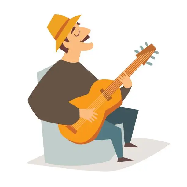 Vector illustration of Guitar player vector illustration. Musician man with guitar