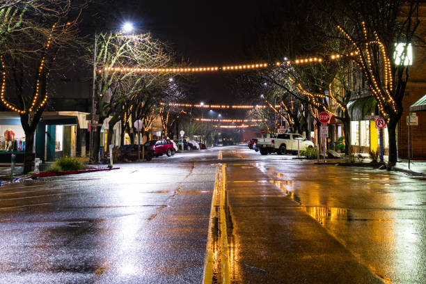 istock Wet Street Downtown At Night 645564570