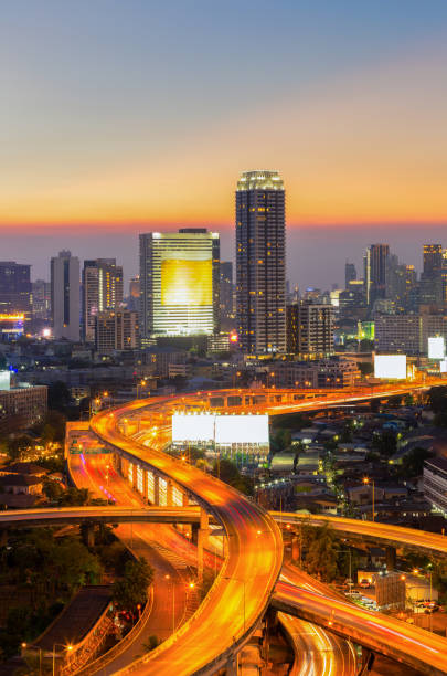 istock angkok Expressway and Highway top view during twilight time ,expressway is an important infrastructure for rush hour in Bangkok , Bangkok,Thailand 645614878