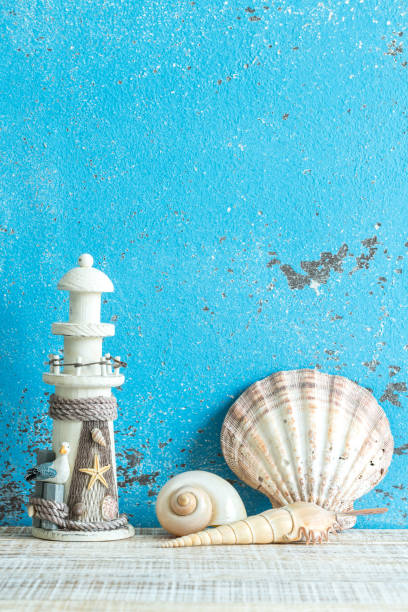 istock Decorative marine items on wooden background. 645615520