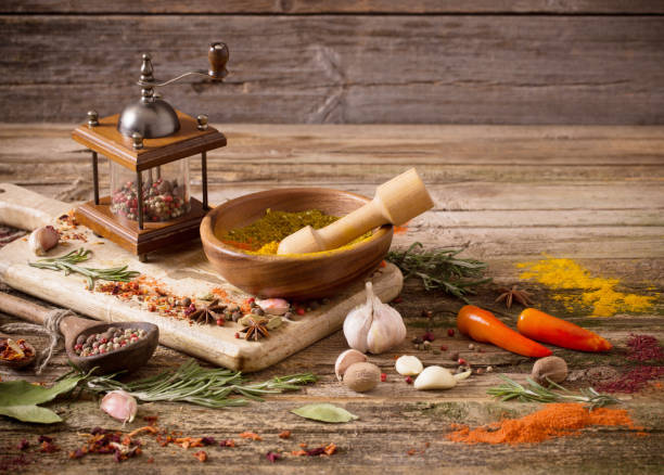 istock herbs and spices on a wooden background 645621882