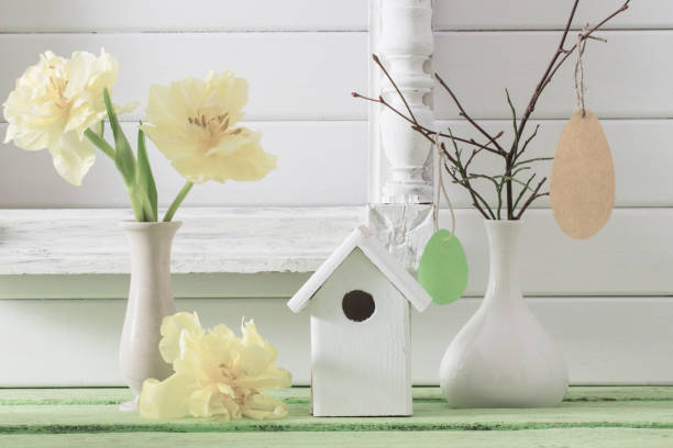 istock Easter decoration on wooden background 645622974