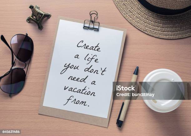 Inspirational Motivating Quote On Notebook And Travel Objects With Vintage Filter Stock Photo - Download Image Now