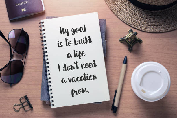 istock Inspirational motivating quote on notebook and travel objects with vintage filter 645631524