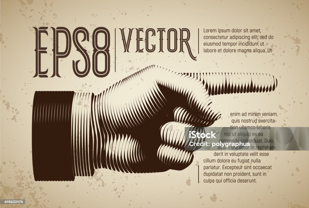 Vector hand with pointing finger in line engraving style Vector hand with pointing finger in line engraving style. Eps8. RGB Global colors Pointing stock vector